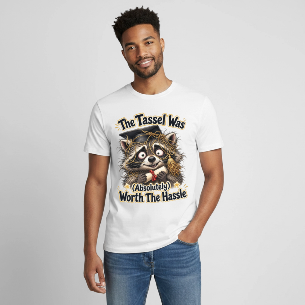 Funny Raccoon Graduation Design, Tassel Worth the Hassle Graduate Gift, Cute Animal Commencement Humor for Seniors & Students Gildan Ultra Cotton Adult T-Shirt - white