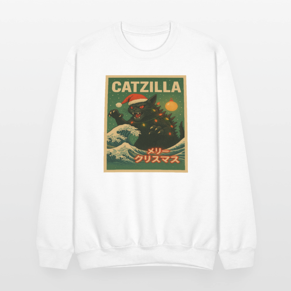 Funny Catzilla Christmas Retro Design Crewneck Sweatshirt - white
