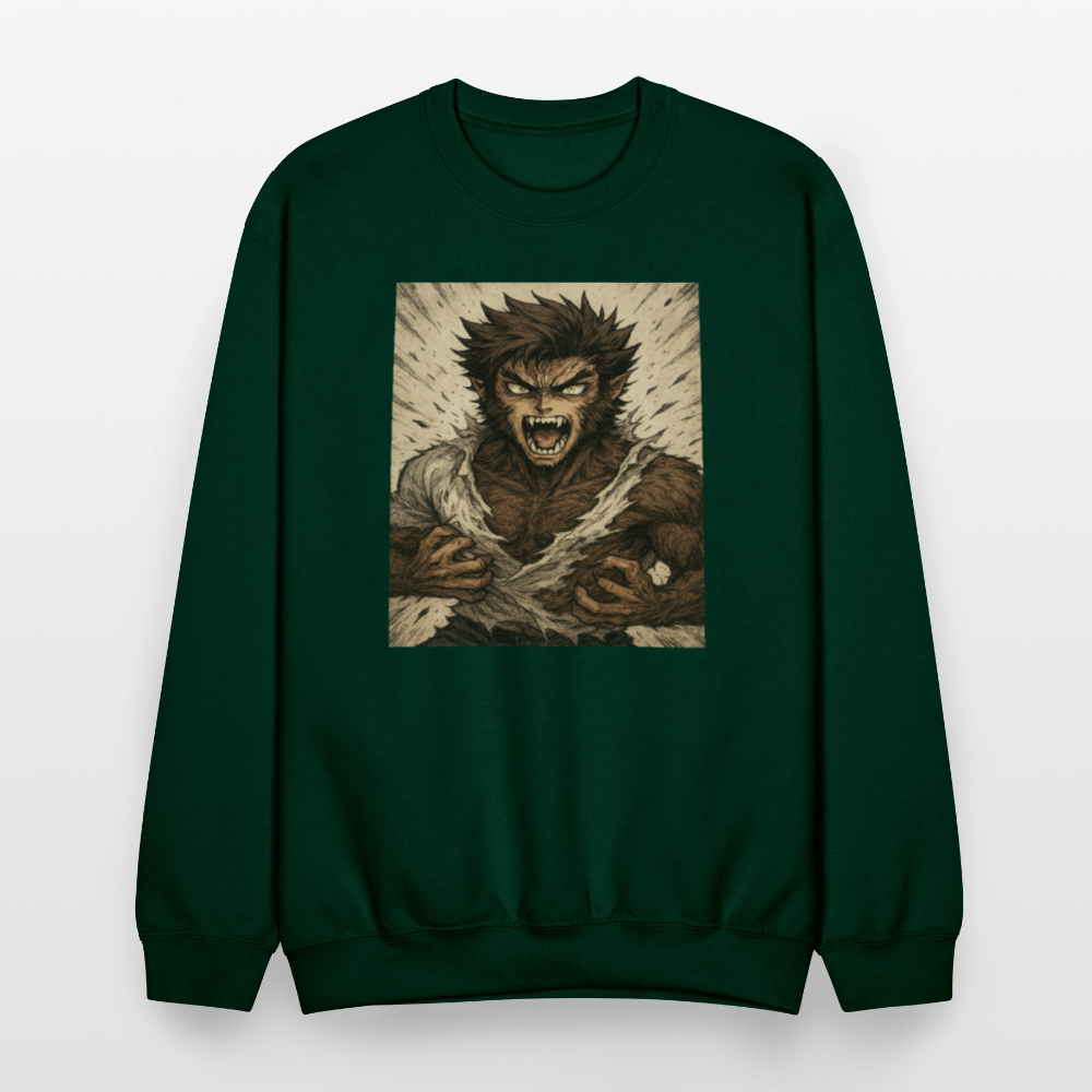 Anime Style Werewolf Transformation Crewneck Sweatshirt - forest green