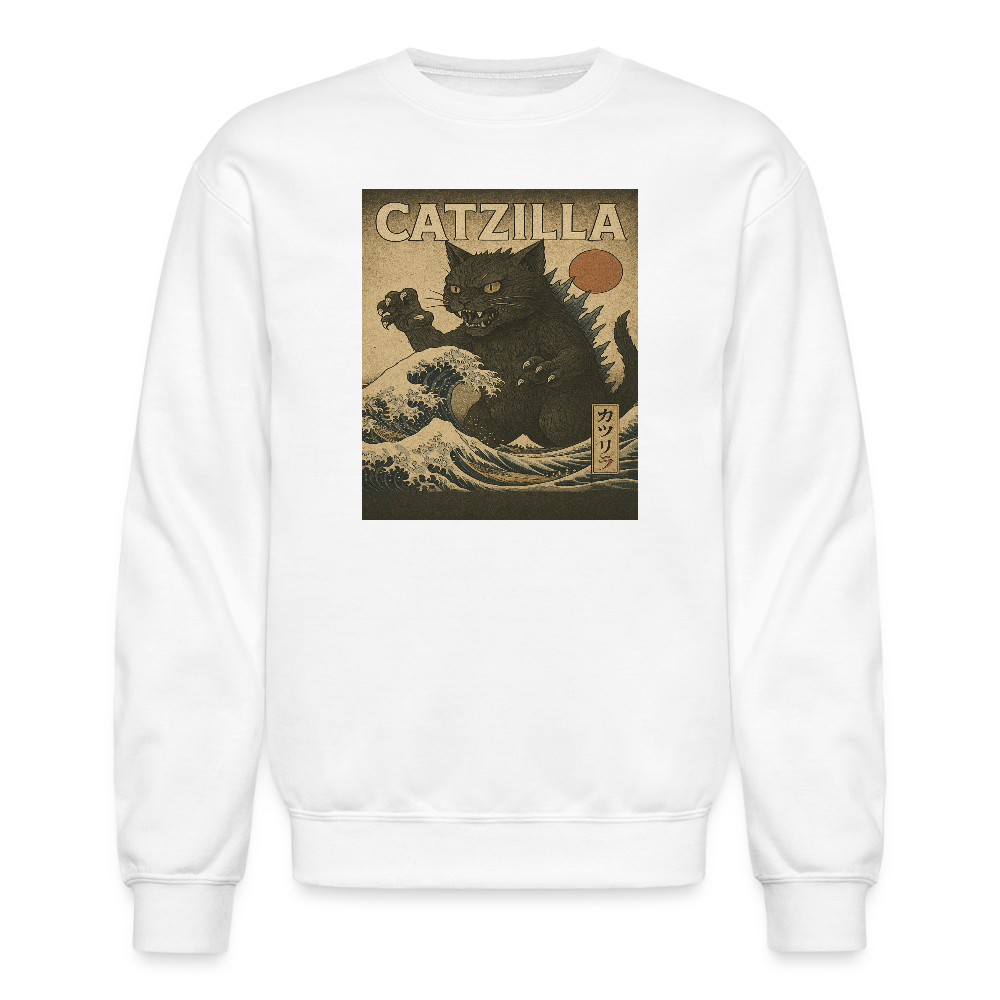 Ukiyo-e Catzilla Retro Japanese Monster Cat Crewneck Sweatshirt - white