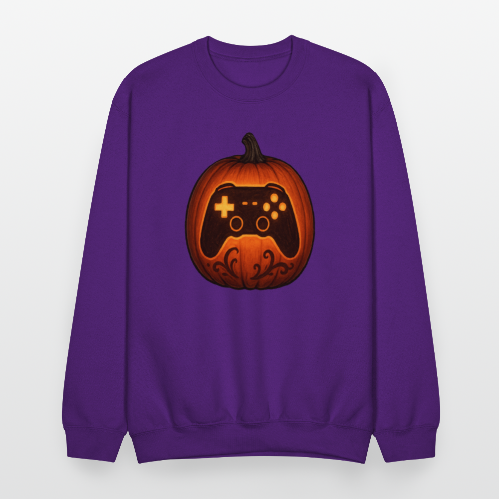 Gaming Controller Jack O Lantern Art Crewneck Sweatshirt - purple