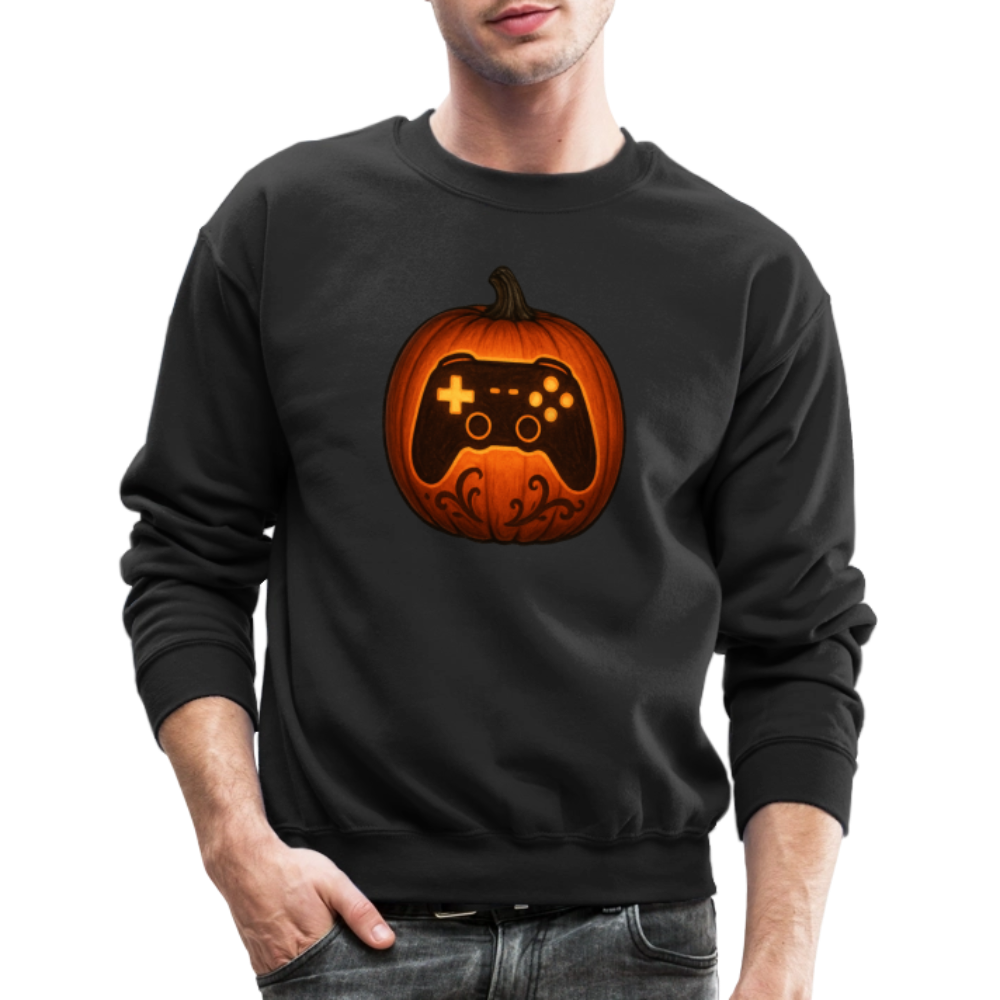 Gaming Controller Jack O Lantern Art Crewneck Sweatshirt - black