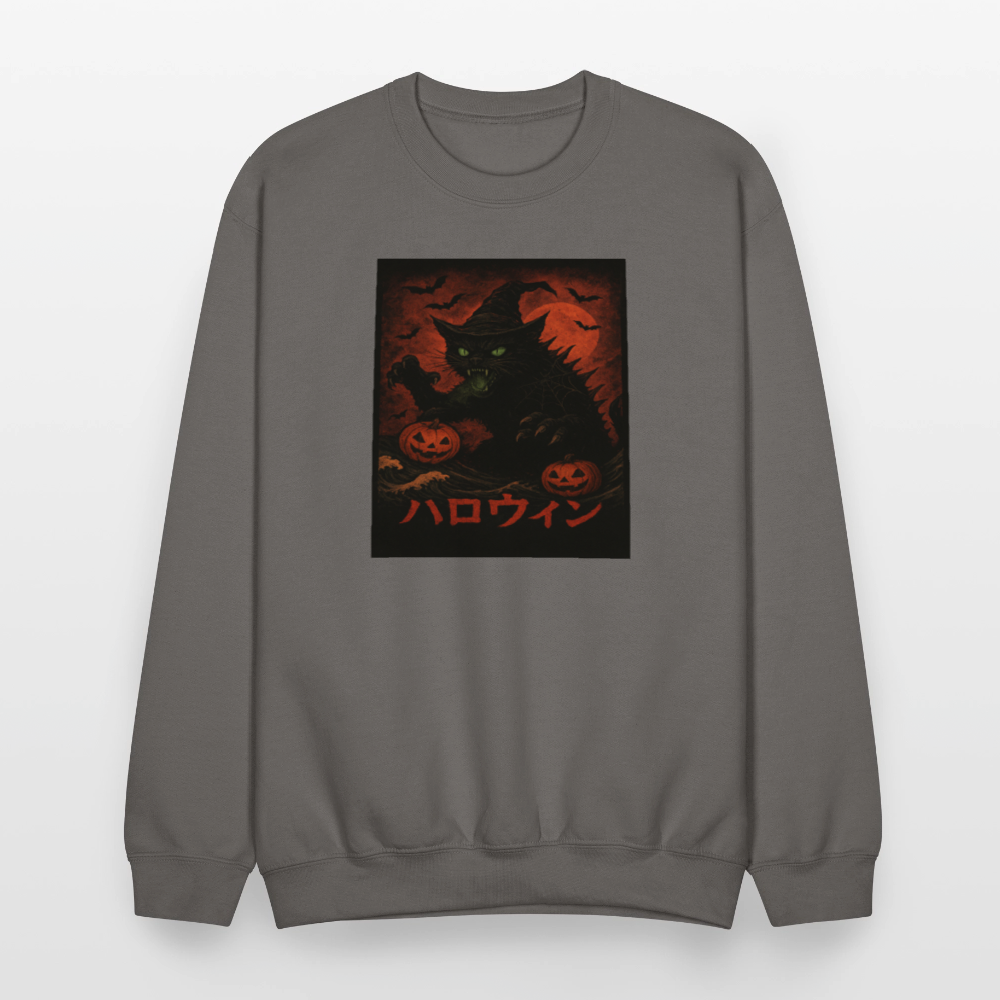 Scary Catzilla Halloween Dark Design Crewneck Sweatshirt - asphalt gray