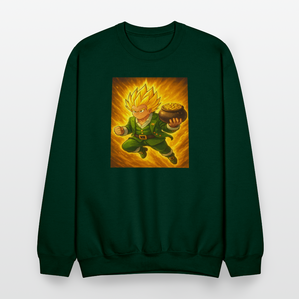 Leprechaun Anime Power Up Warrior Crewneck Sweatshirt - forest green