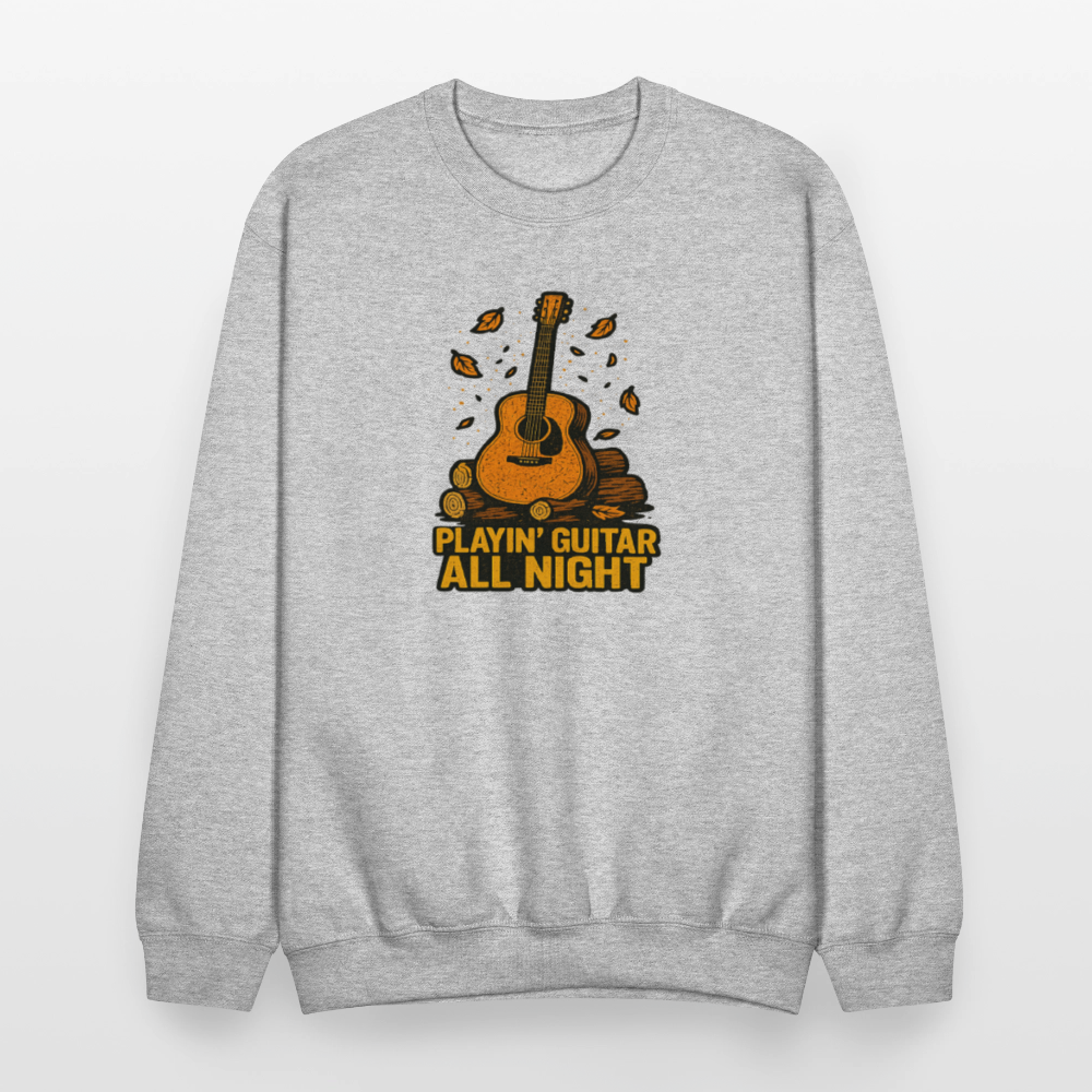 Playin Guitar All Night Acoustic Music Crewneck Sweatshirt - heather gray
