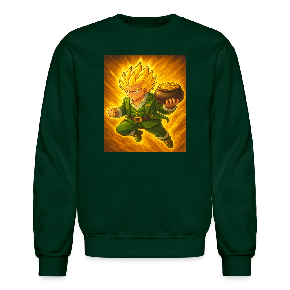 Leprechaun Anime Power Up Warrior Crewneck Sweatshirt - forest green