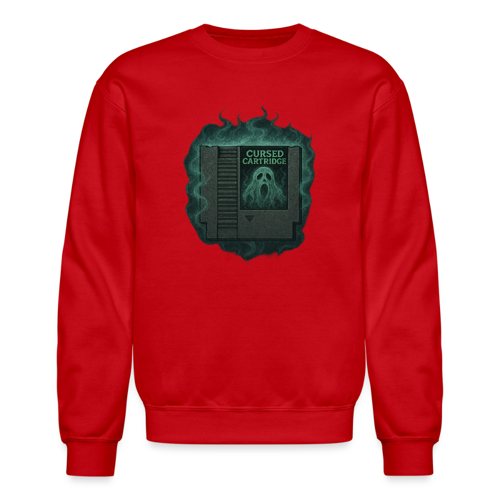 Haunted Retro Gamer Cursed Cartridge Crewneck Sweatshirt - red