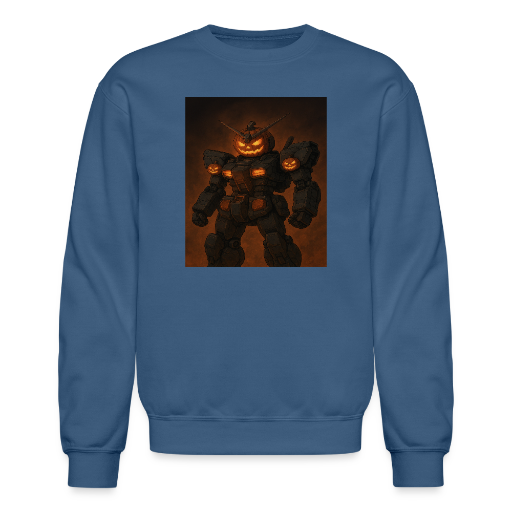 Pumpkin Mech Halloween Robot Crewneck Sweatshirt - indigo blue
