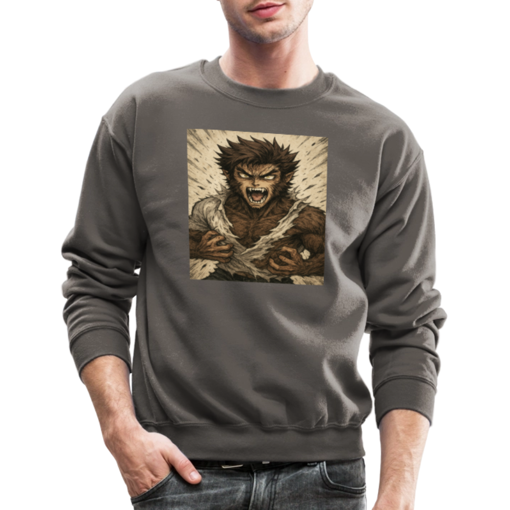 Anime Style Werewolf Transformation Crewneck Sweatshirt - asphalt gray