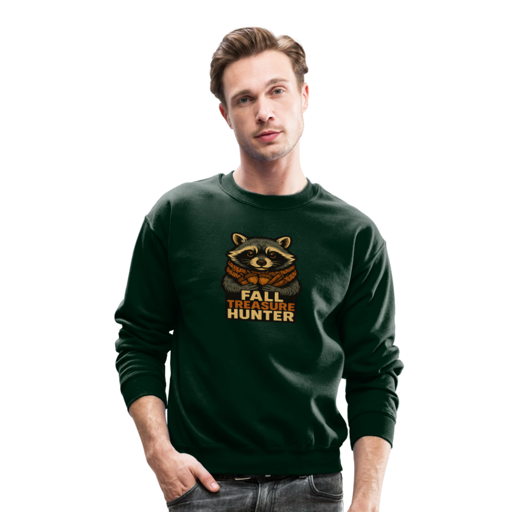 Raccoon Fall Treasure Hunter Crewneck Sweatshirt - forest green