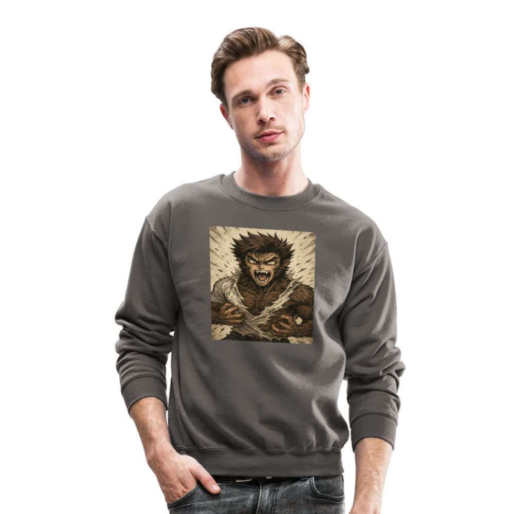 Anime Style Werewolf Transformation Crewneck Sweatshirt - asphalt gray