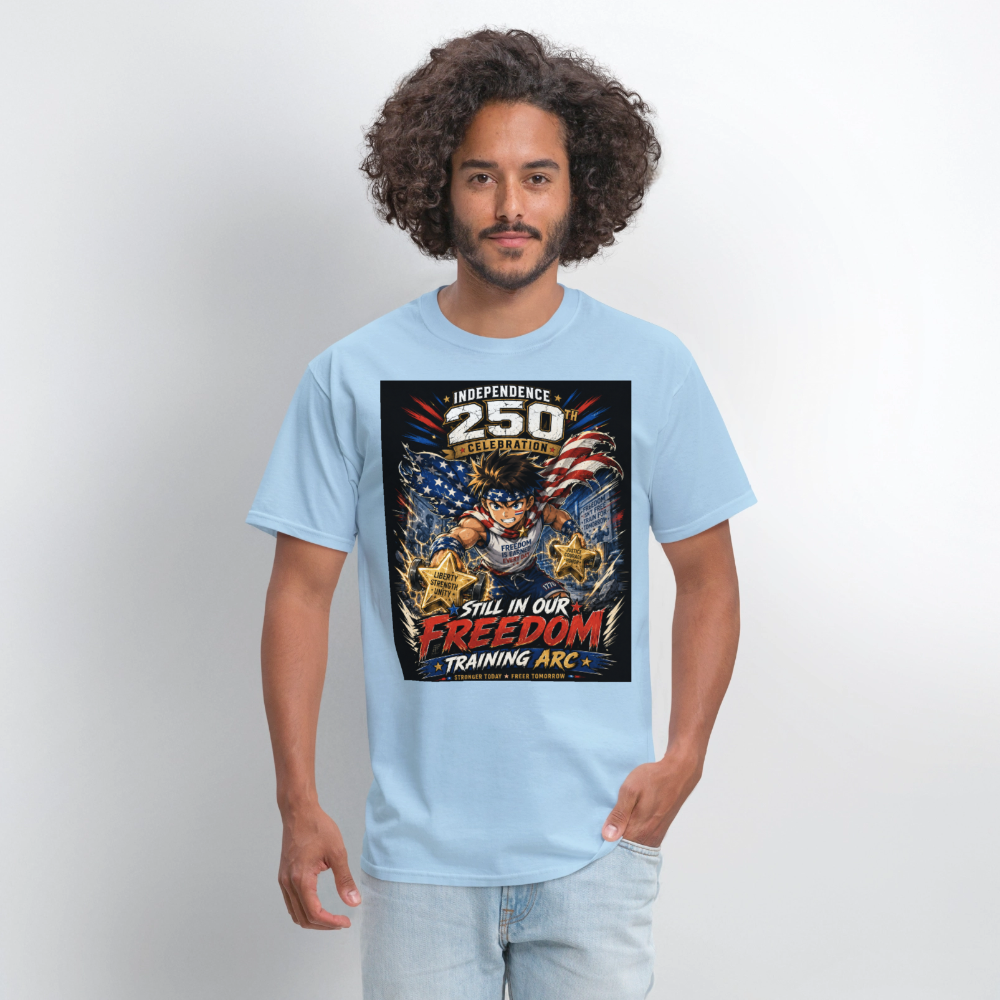 Patriotic T Shirt for July 4th Fans: Anime Hero Graphic - powder blue
