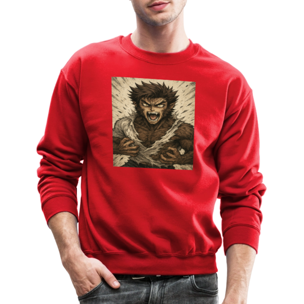 Anime Style Werewolf Transformation Crewneck Sweatshirt - red