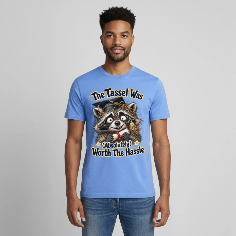 Funny Raccoon Graduation Design, Tassel Worth the Hassle Graduate Gift, Cute Animal Commencement Humor for Seniors & Students Gildan Ultra Cotton Adult T-Shirt - carolina blue