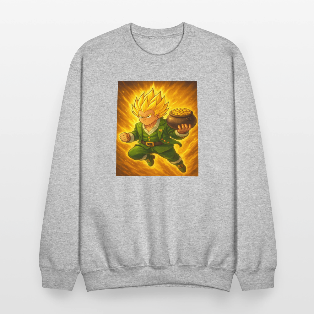 Leprechaun Anime Power Up Warrior Crewneck Sweatshirt - heather gray
