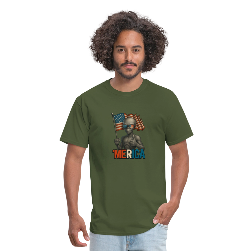 Thumbs Up Merica Alien 4th of July Funny and Patriotic Unisex Classic T-Shirt - military green