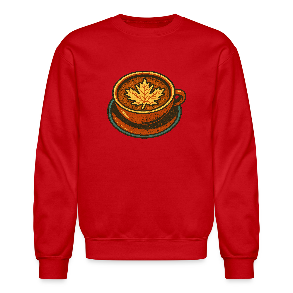 Autumn Coffee Cup with Maple Leaf Art Crewneck Sweatshirt - red