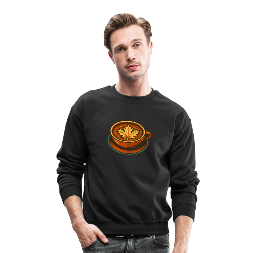 Autumn Coffee Cup with Maple Leaf Art Crewneck Sweatshirt - black