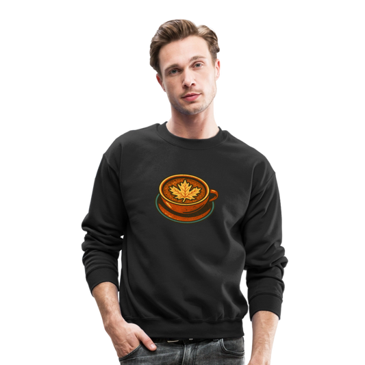 Autumn Coffee Cup with Maple Leaf Art Crewneck Sweatshirt - black