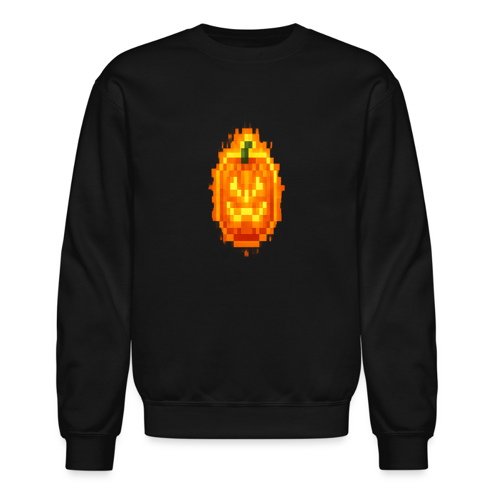 Pixel Pumpkin Power Up Halloween Retro 8 Bit Gamer Crewneck Sweatshirt - black
