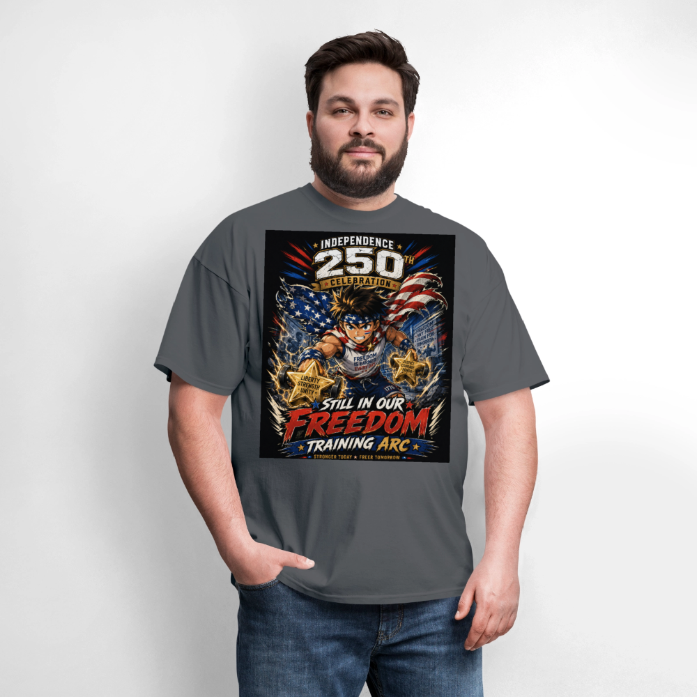 Patriotic T Shirt for July 4th Fans: Anime Hero Graphic - charcoal