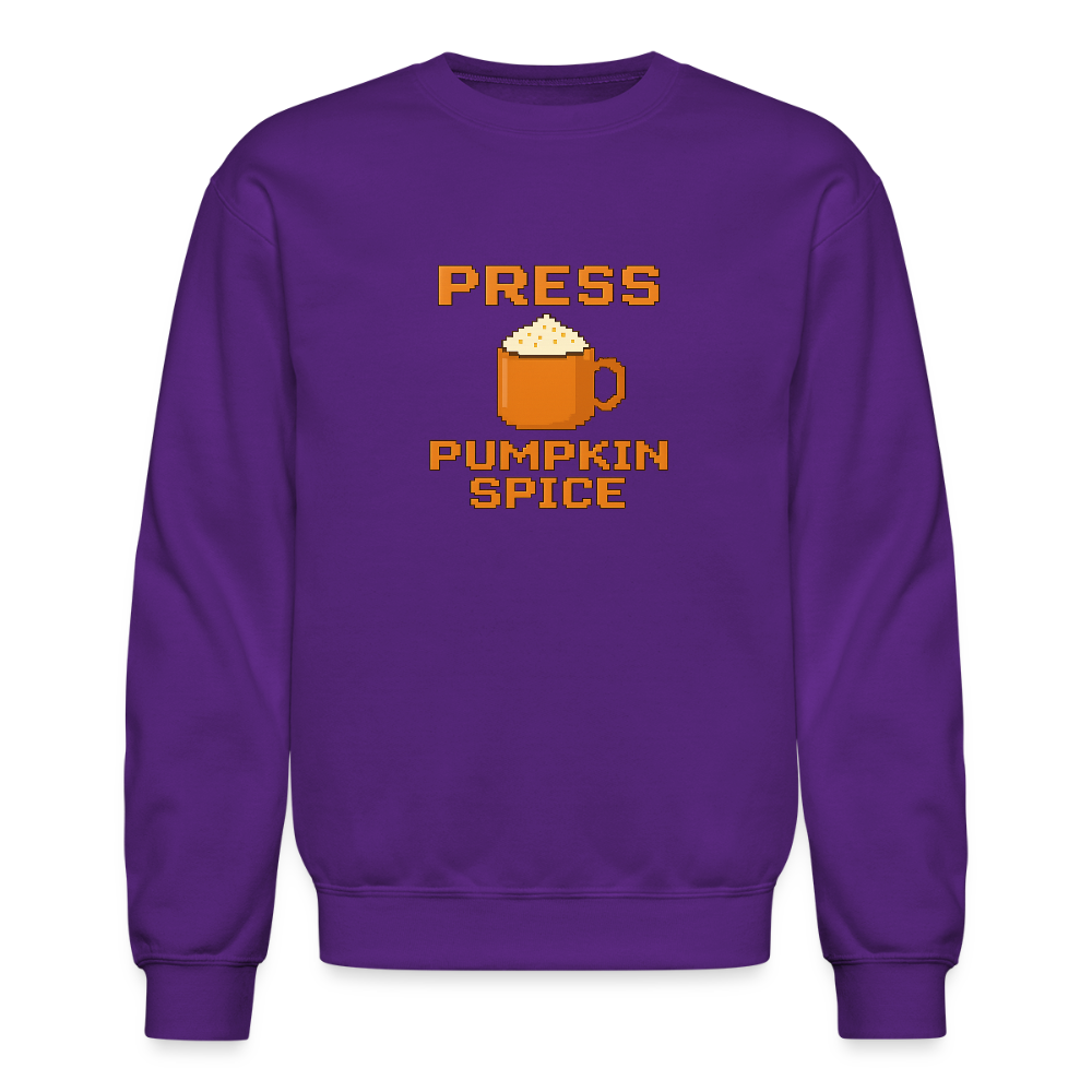 Press Pumpkin Spice Funny Gamer Meme Crewneck Sweatshirt - purple
