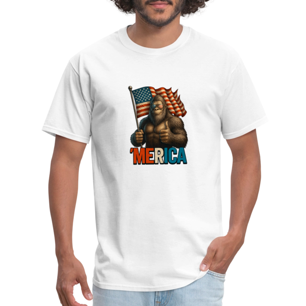 Thumbs Up Merica Big Foot 4th of July Funny and Patriotic Unisex Classic T-Shirt - white