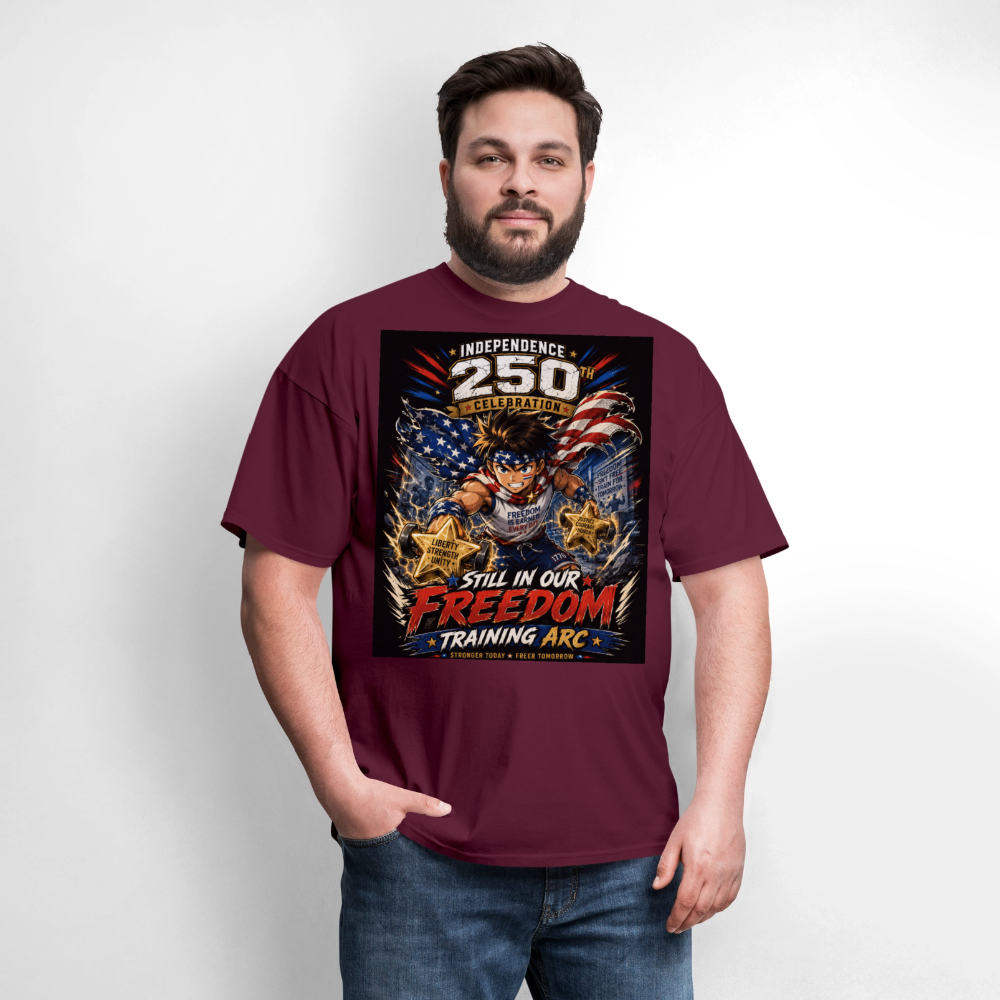 Patriotic T Shirt for July 4th Fans: Anime Hero Graphic - burgundy
