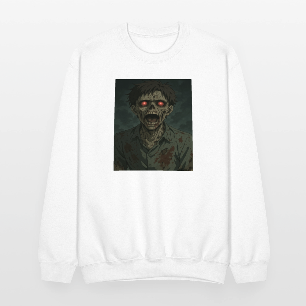Scary Anime Zombie With Glowing Eyes Horror Art Crewneck Sweatshirt - white
