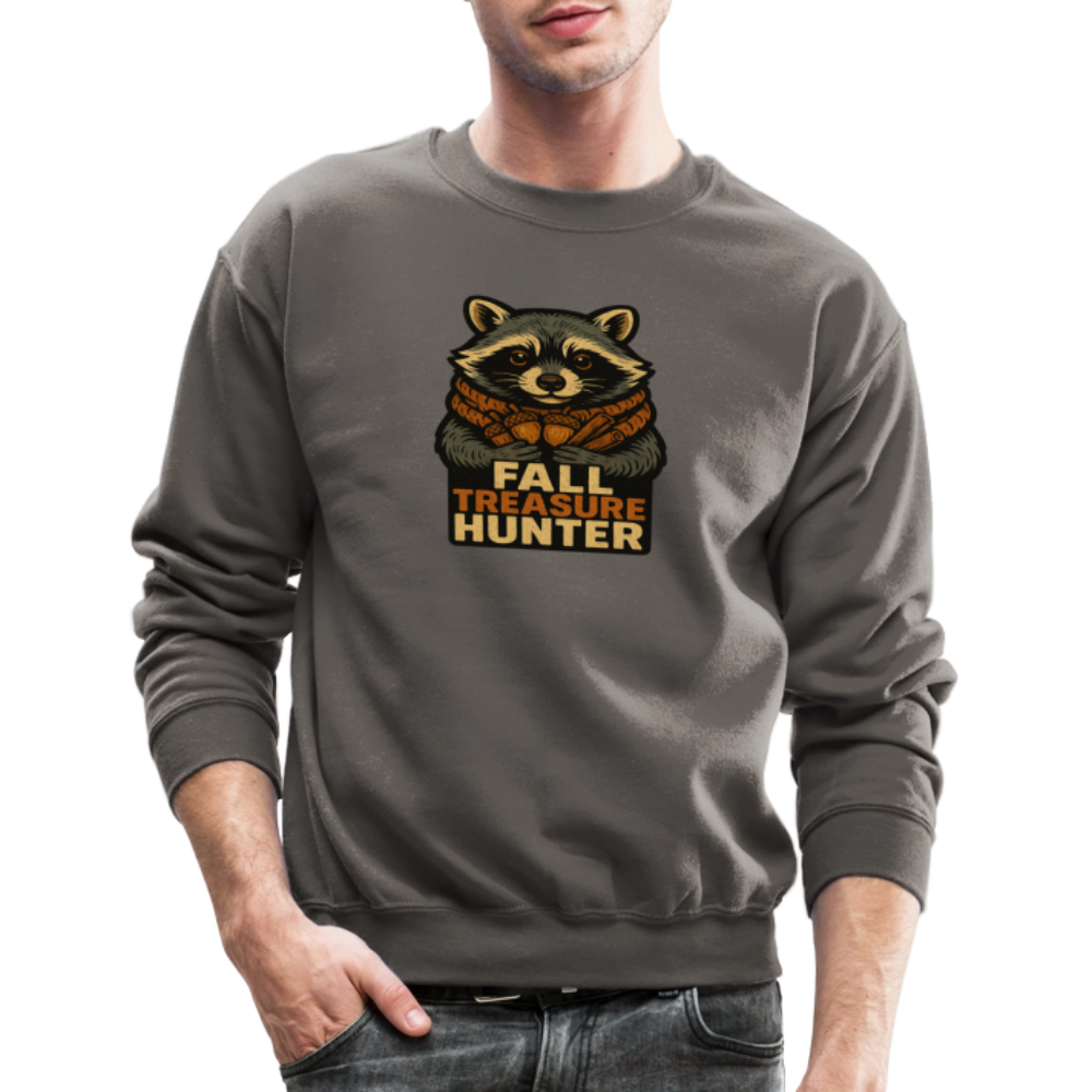 Raccoon Fall Treasure Hunter Crewneck Sweatshirt - asphalt gray