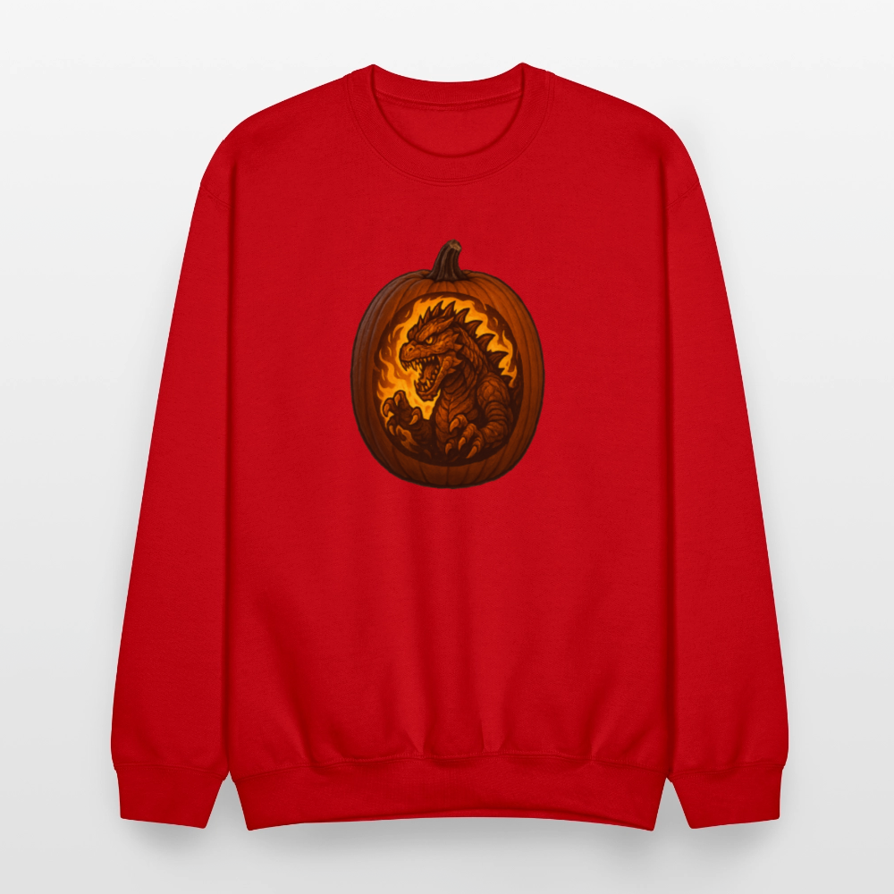 Roaring Kaiju Pumpkin Flame Artwork Crewneck Sweatshirt - red