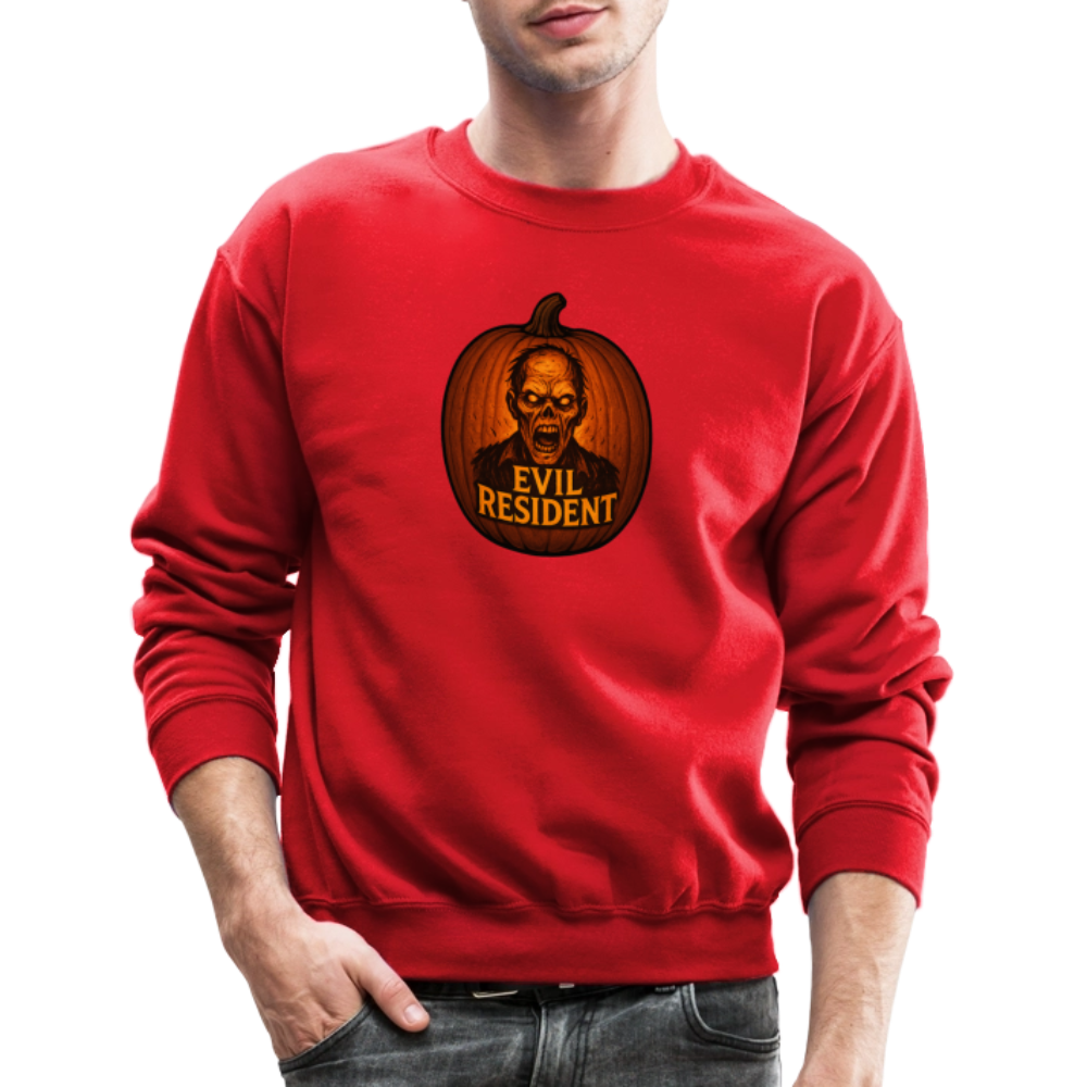 Evil Resident Zombie Pumpkin Halloween Art Crewneck Sweatshirt - red