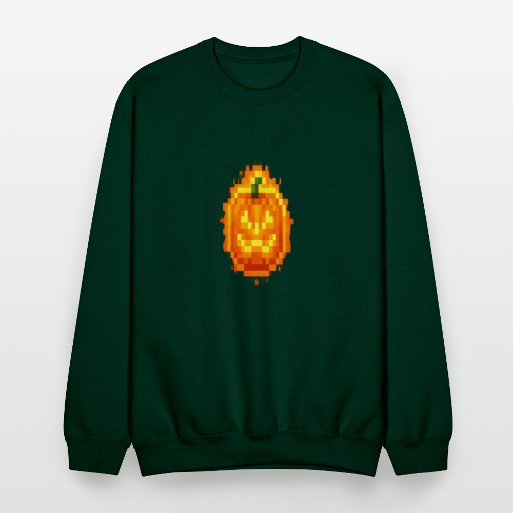 Pixel Pumpkin Power Up Halloween Retro 8 Bit Gamer Crewneck Sweatshirt - forest green