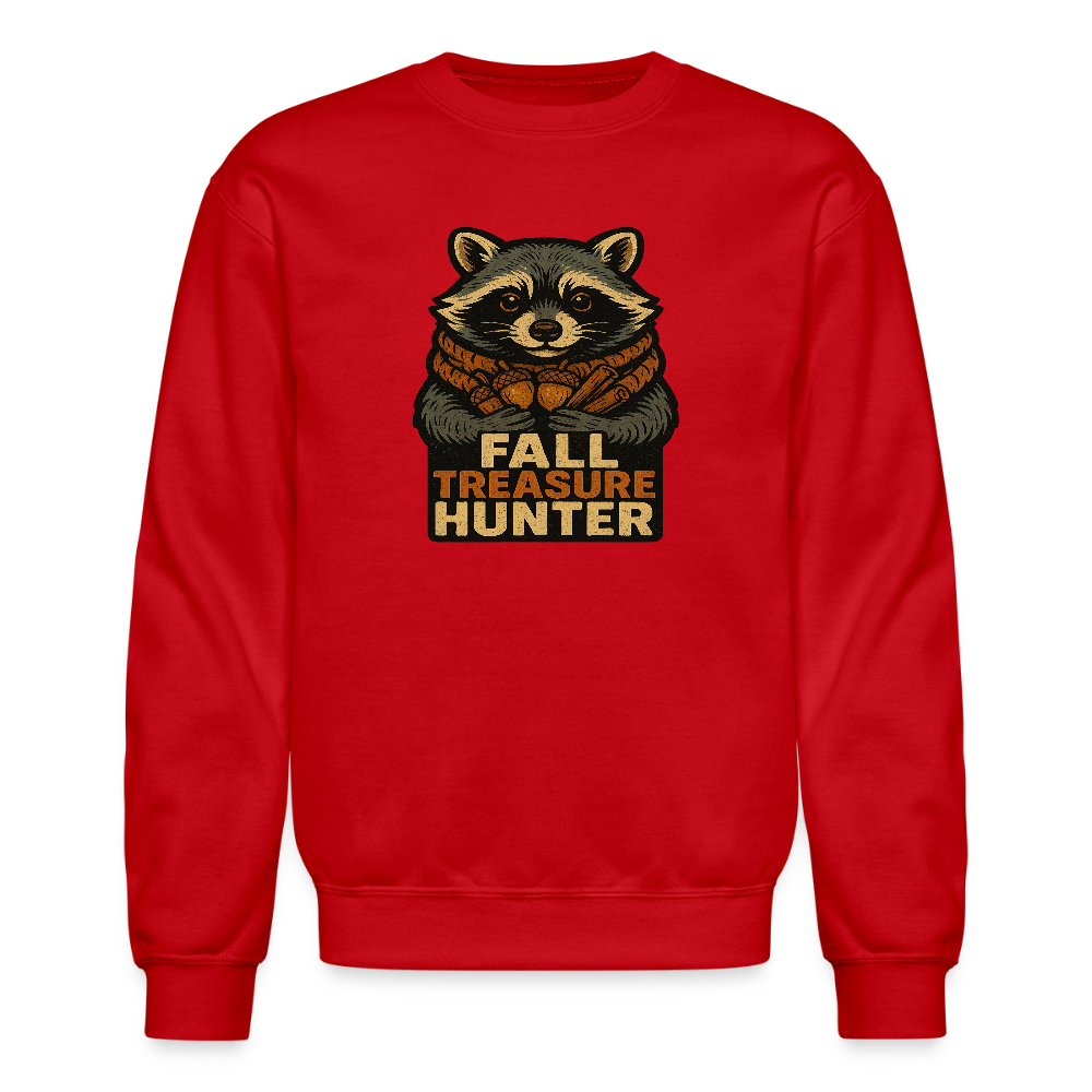 Raccoon Fall Treasure Hunter Crewneck Sweatshirt - red