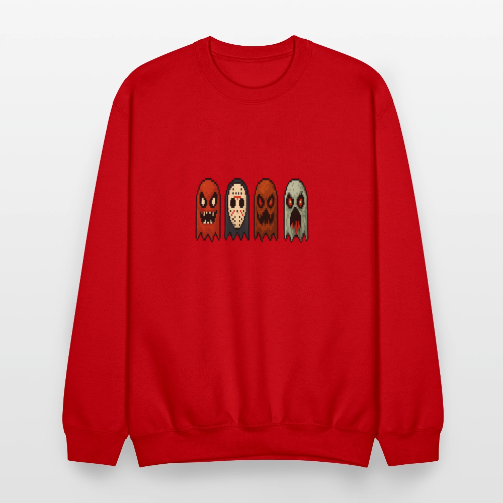 Pixel Horror Ghosts Retro Gaming Art Crewneck Sweatshirt - red