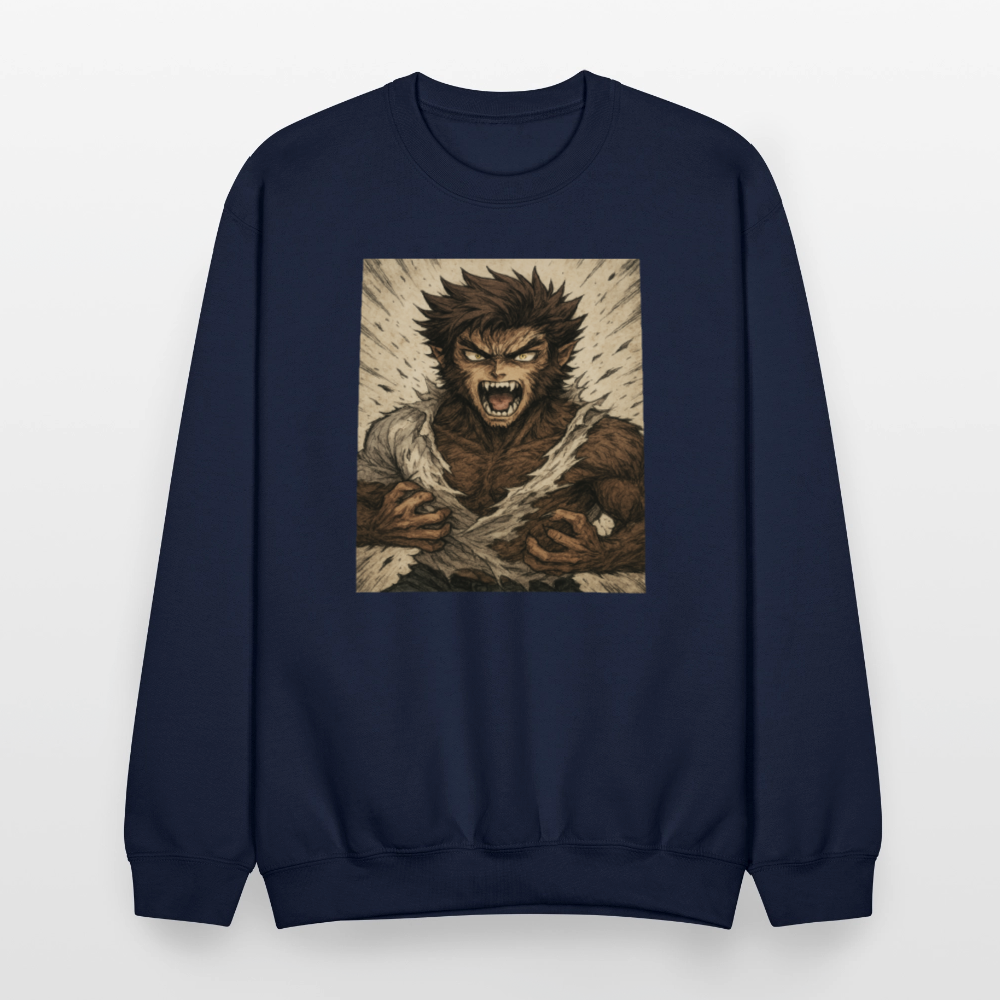 Anime Style Werewolf Transformation Crewneck Sweatshirt - navy
