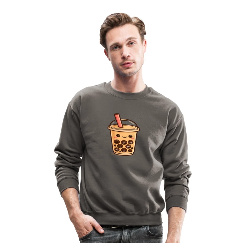 Kawaii Bubble Tea Monster Meme Crewneck Sweatshirt - asphalt gray