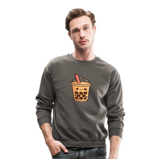 Kawaii Bubble Tea Monster Meme Crewneck Sweatshirt - asphalt gray