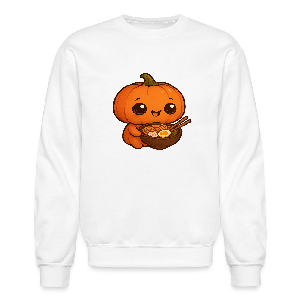 Chibi Pumpkin with Ramen Bowl Kawaii Art Crewneck Sweatshirt - white