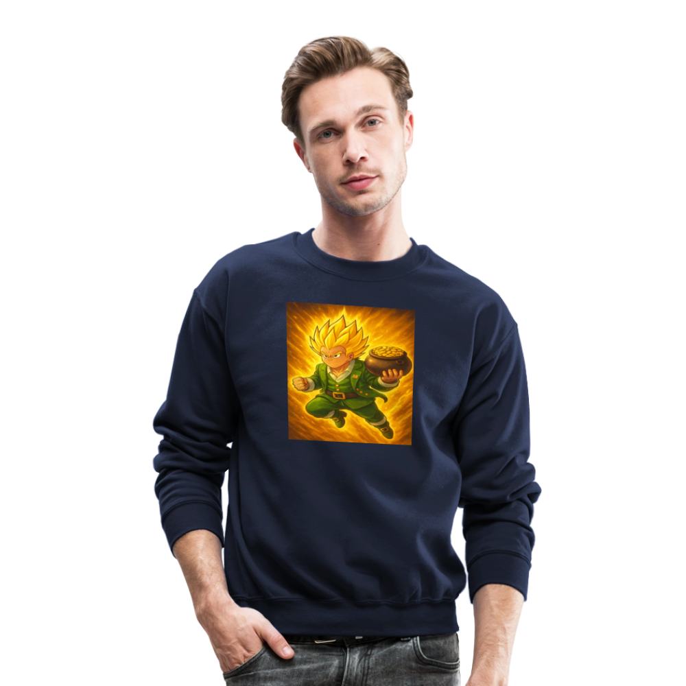 Leprechaun Anime Power Up Warrior Crewneck Sweatshirt - navy