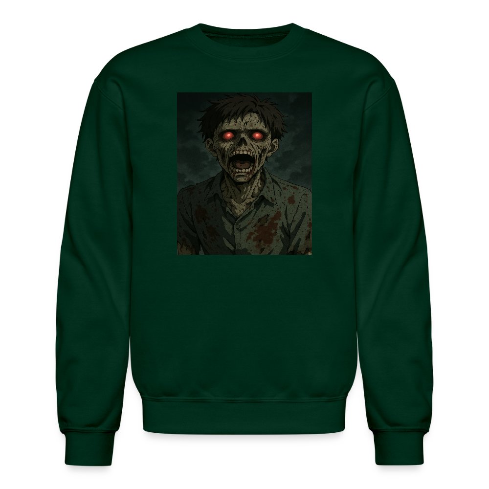 Scary Anime Zombie With Glowing Eyes Horror Art Crewneck Sweatshirt - forest green