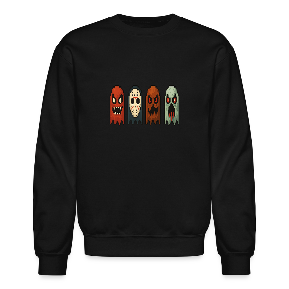 Pixel Horror Ghosts Retro Gaming Art Crewneck Sweatshirt - black