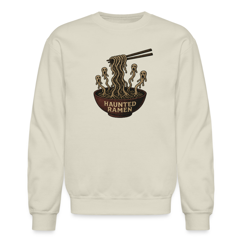 Haunted Ramen Bowl Funny Horror Design Crewneck Sweatshirt - Sand