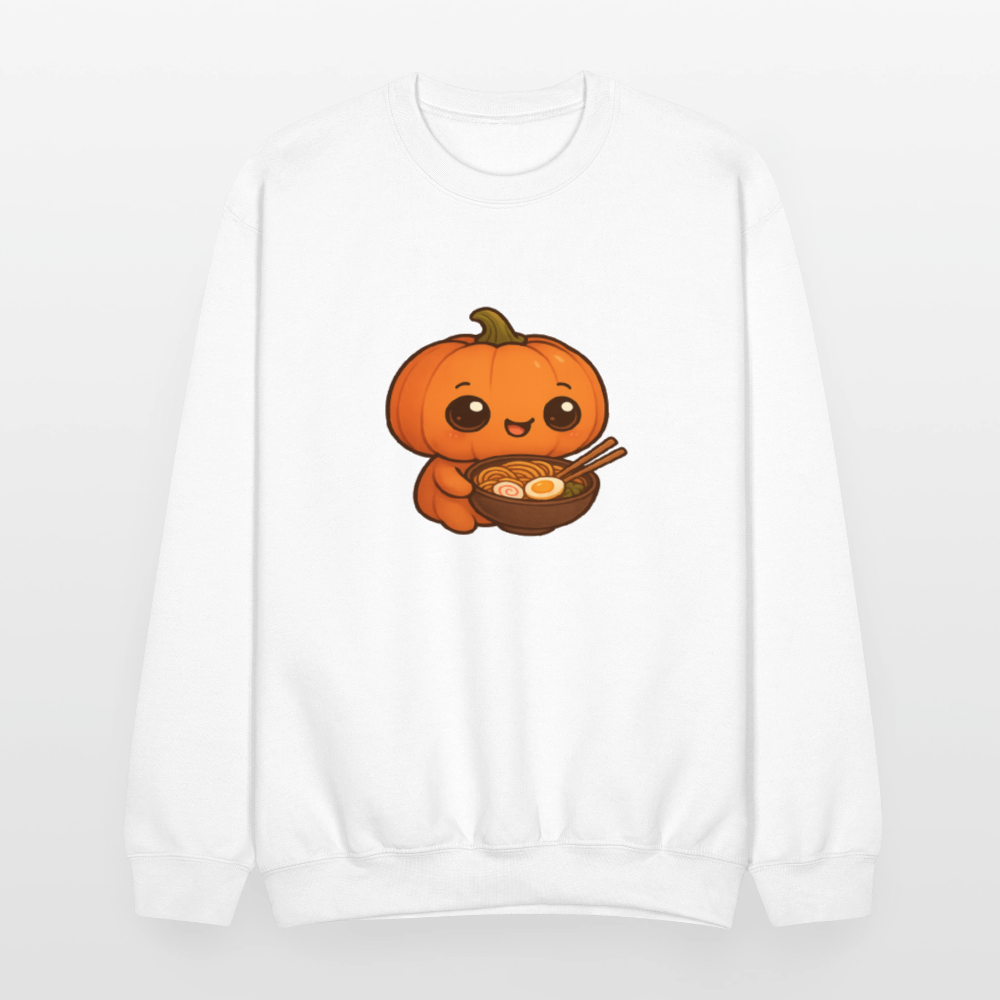Chibi Pumpkin with Ramen Bowl Kawaii Art Crewneck Sweatshirt - white