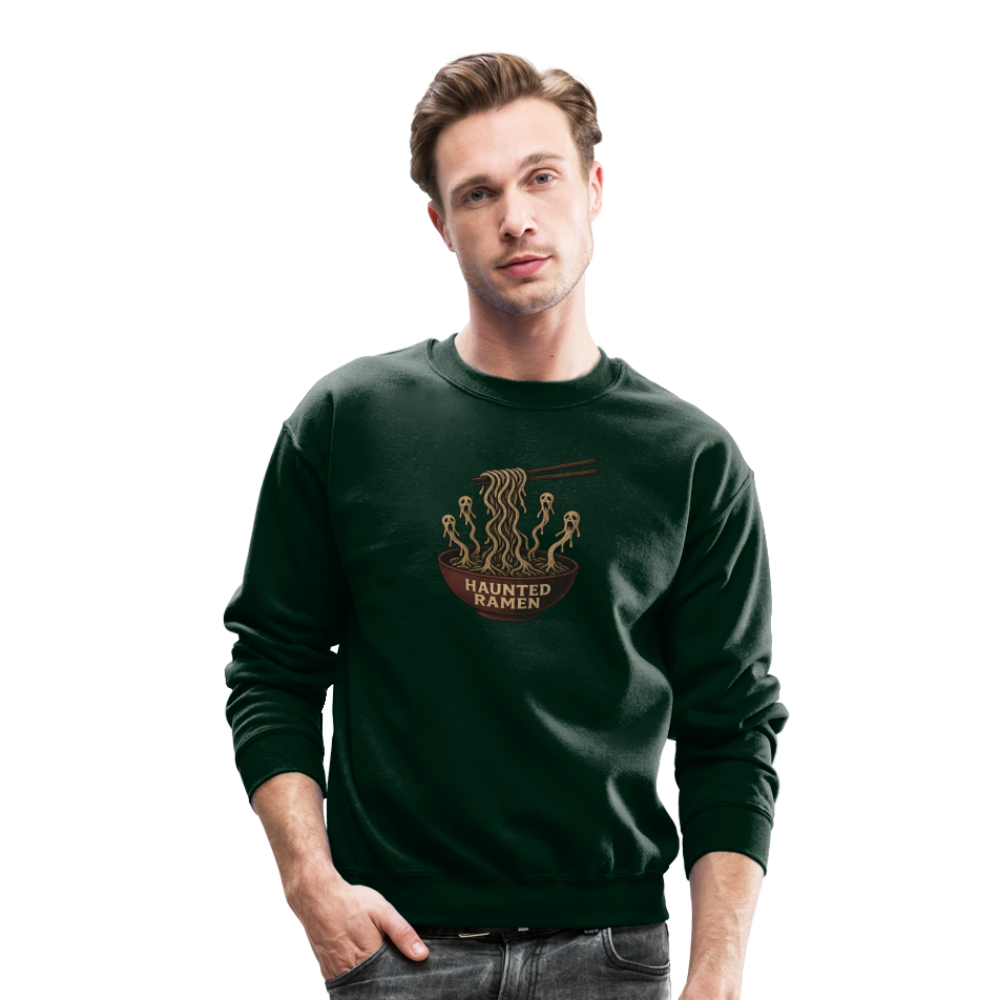 Haunted Ramen Bowl Funny Horror Design Crewneck Sweatshirt - forest green