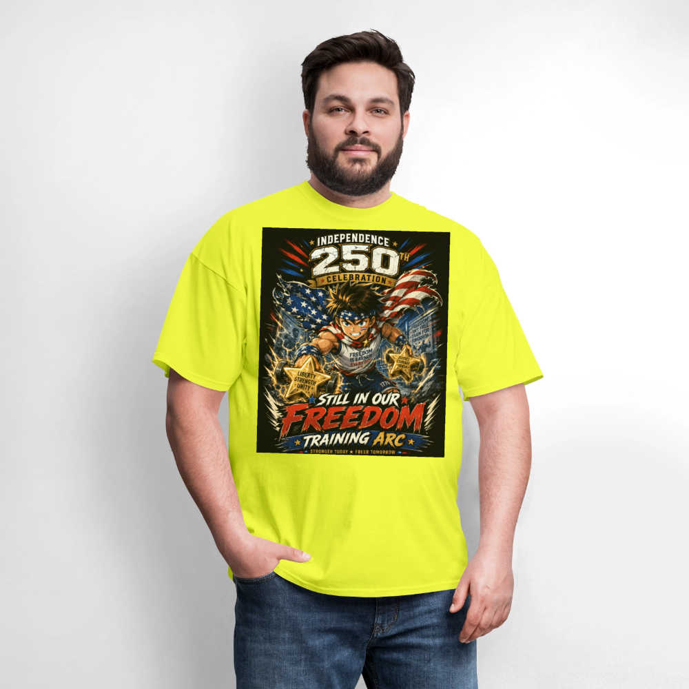Patriotic T Shirt for July 4th Fans: Anime Hero Graphic - safety green
