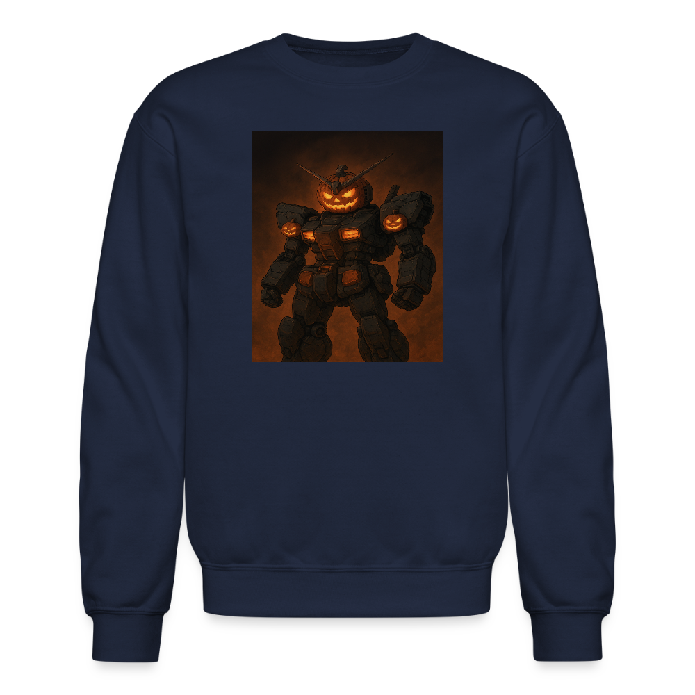 Pumpkin Mech Halloween Robot Crewneck Sweatshirt - navy