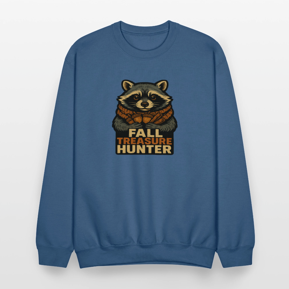 Raccoon Fall Treasure Hunter Crewneck Sweatshirt - indigo blue