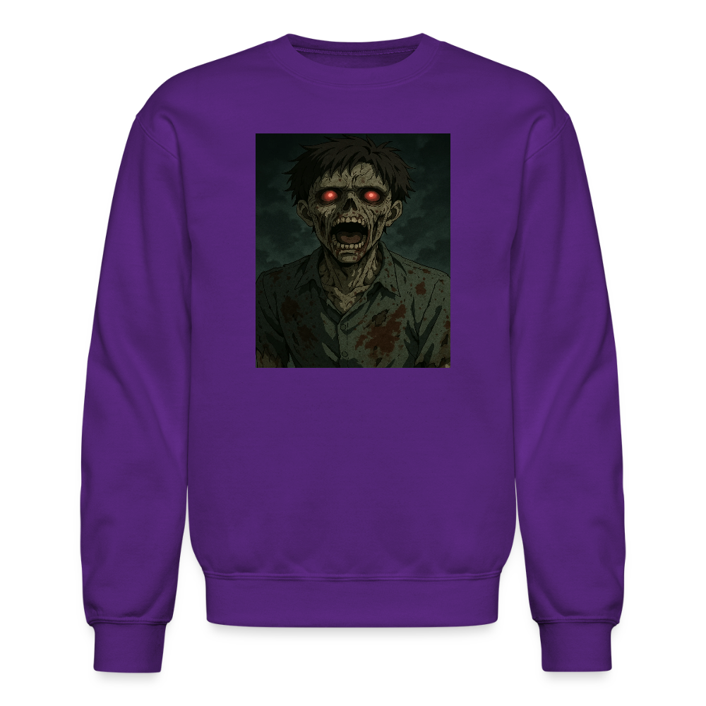 Scary Anime Zombie With Glowing Eyes Horror Art Crewneck Sweatshirt - purple