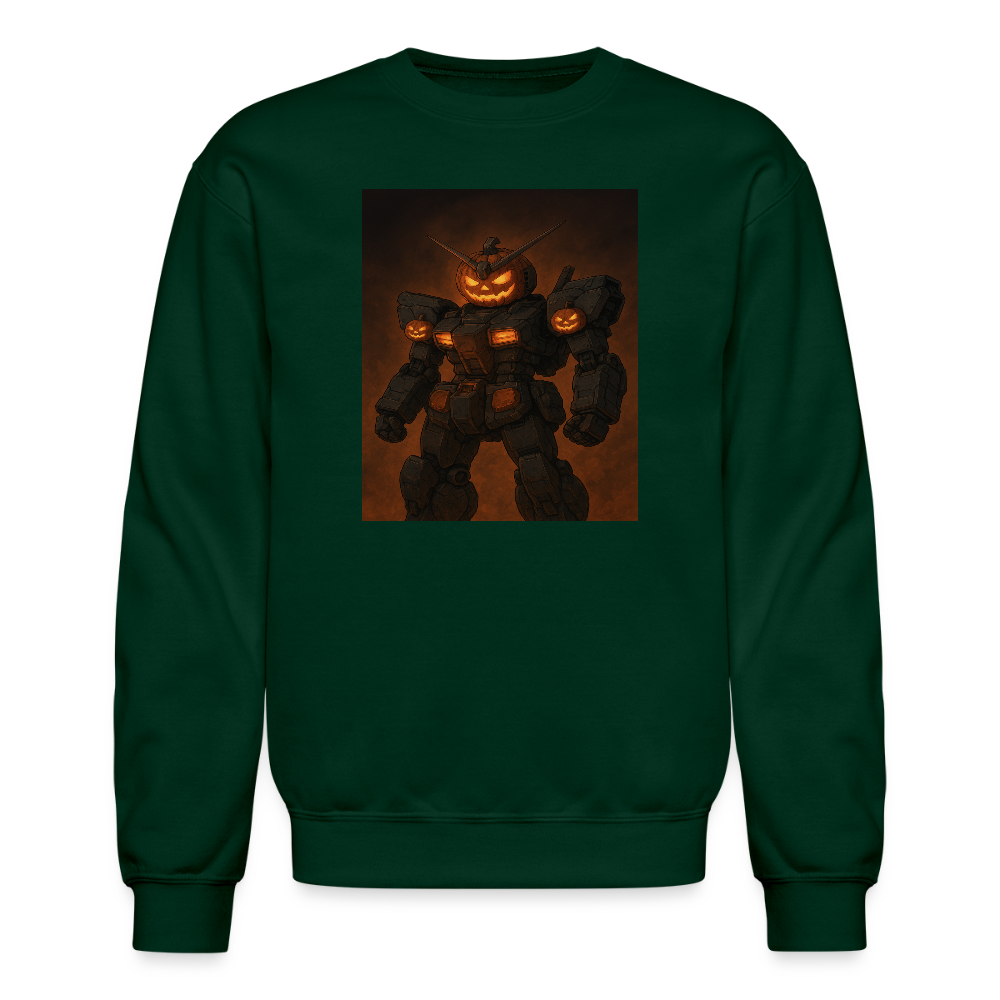 Pumpkin Mech Halloween Robot Crewneck Sweatshirt - forest green